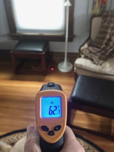 placing a dog bed near the perimeter of the room cold be too cold.  In this example, the image shows the perimeter of the room is 8 degrees colder than the center of the room.
